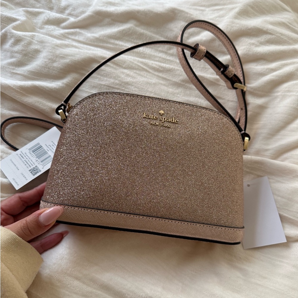 Kate Spade Rose Gold Dome Crossbody Bag with Glitter Finish